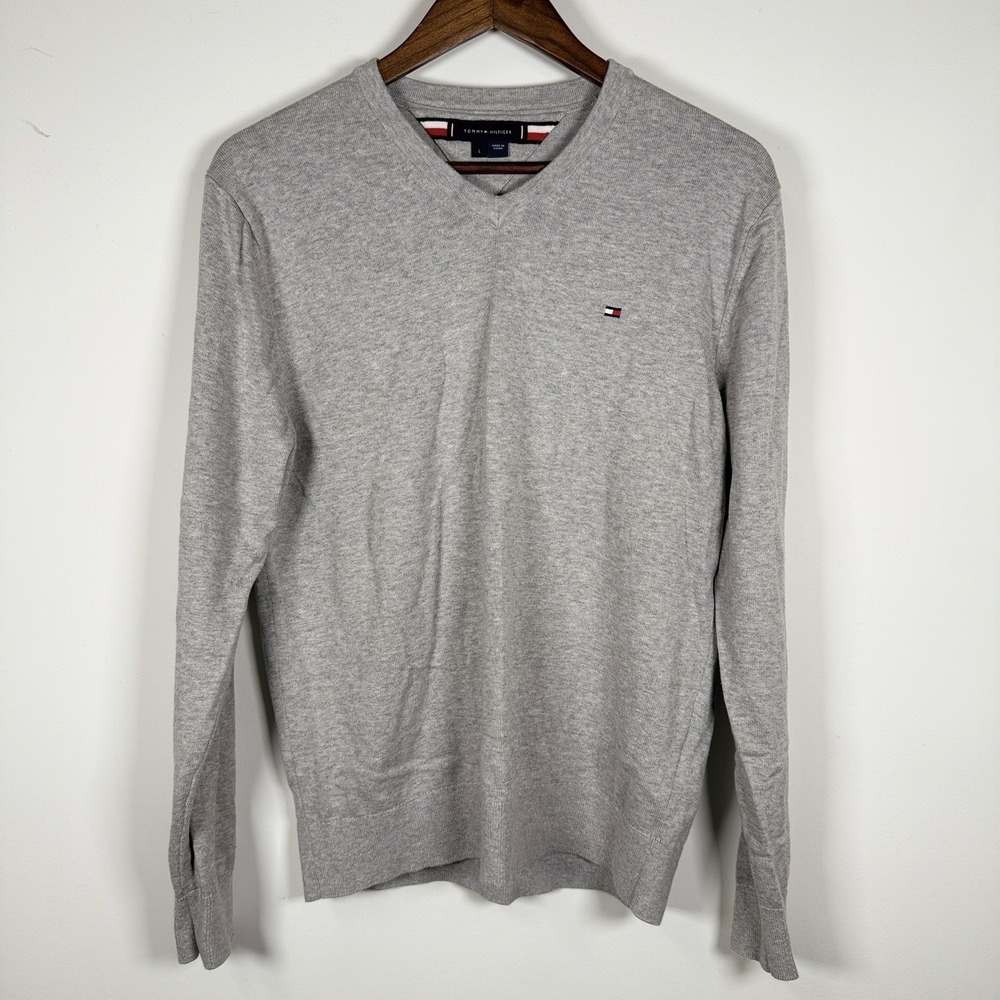 Tommy Hilfiger Men's‎ Pullover Sweater V-Neck Career Casual Gray Size Large